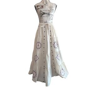 Easel Cream Embroidered Tiered Maxi Skirt Boho NWT Small Semi Sheer 100% Cotton